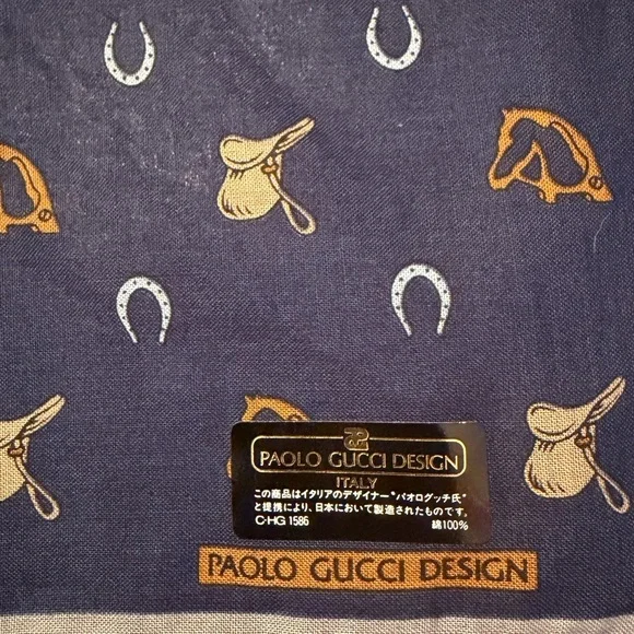Vintage PAOLO GUCCI Blue Cotton Scarf - Picture 7 of 8
